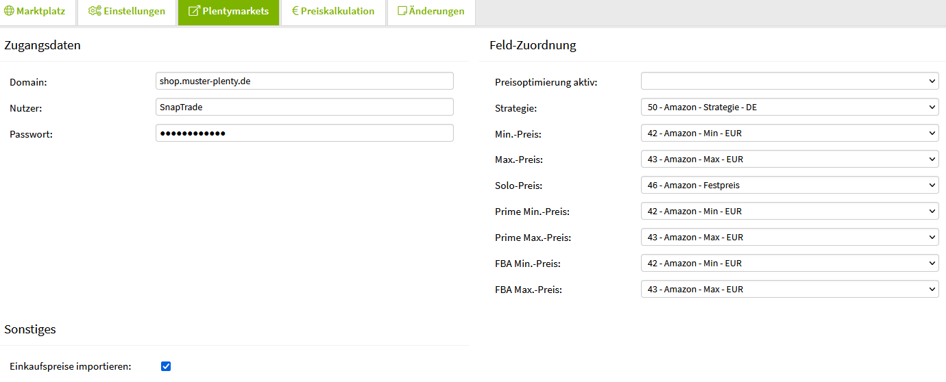 Plentymarkets REST-API Einstellungen