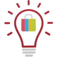 Das Bild zeigt eine Glühlampe und eine Einkaufstasche in den Farben von eBay