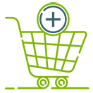 Das Icon zeigt einen grünen Einkaufswagen