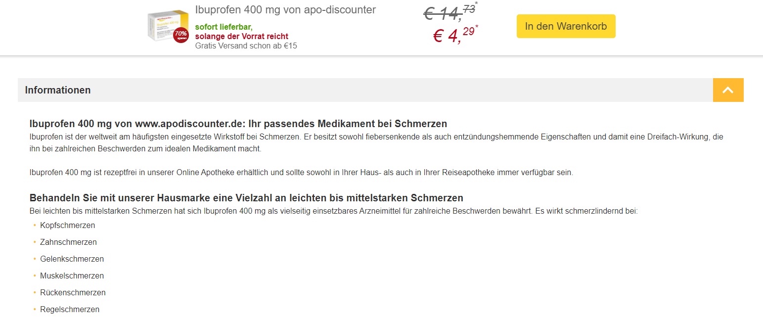 Kurze Produkttexte bei Apodiscounter