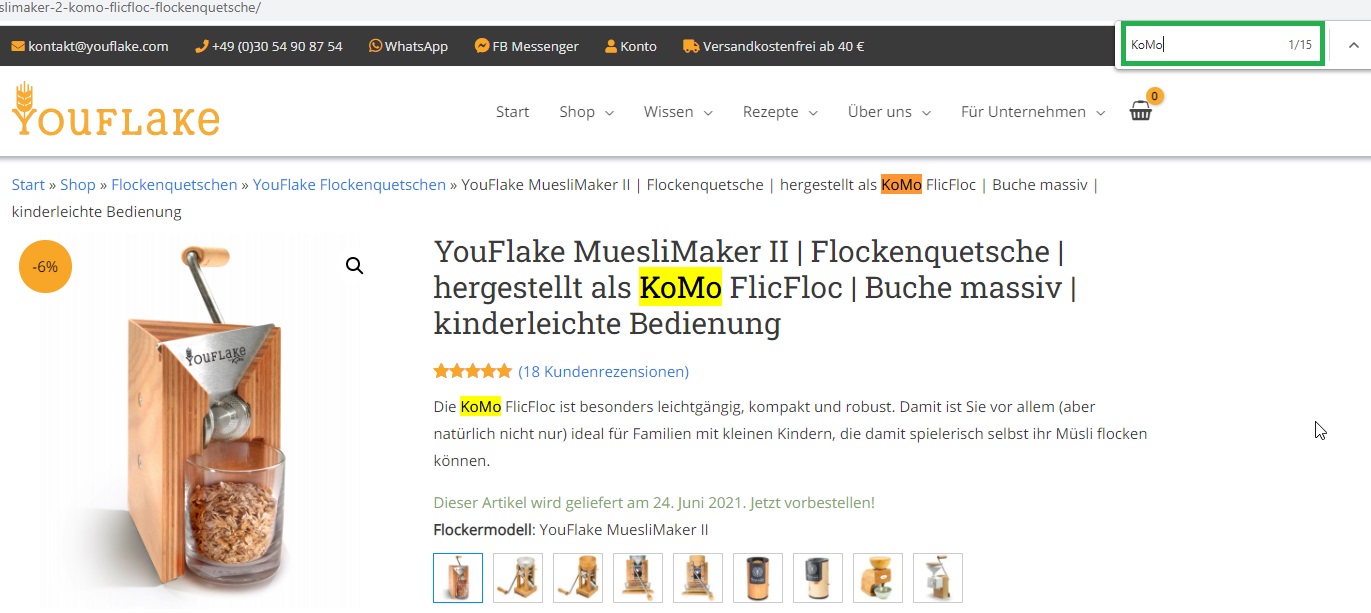 Fokuskeyword KoMo bei YouFlake