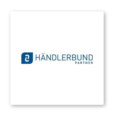 Eine weiße Kachel, die das Partner-Logo des Händlerbundes zeigt